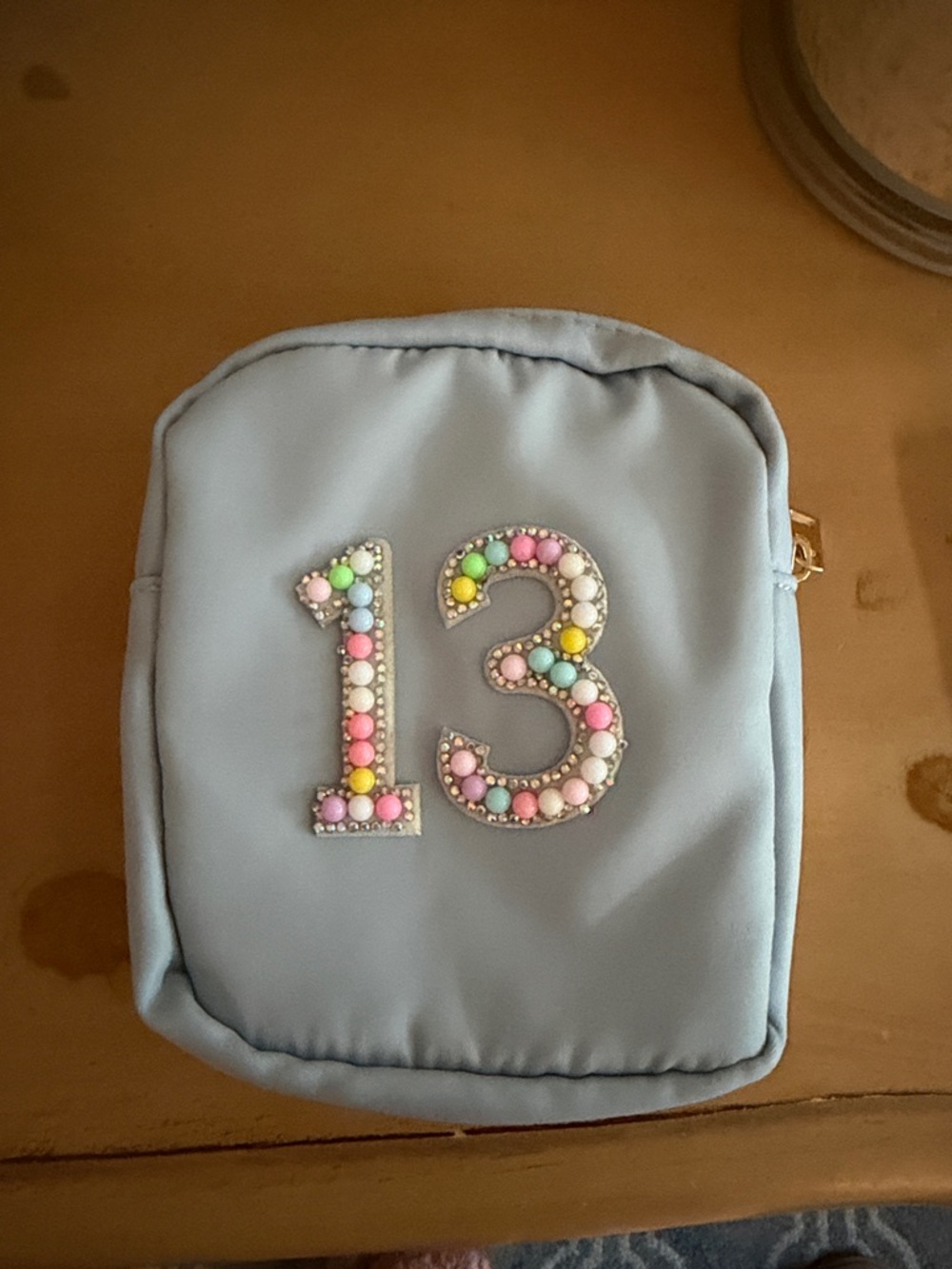 Toiletry Light Blue Number 13 Beaded Pouch